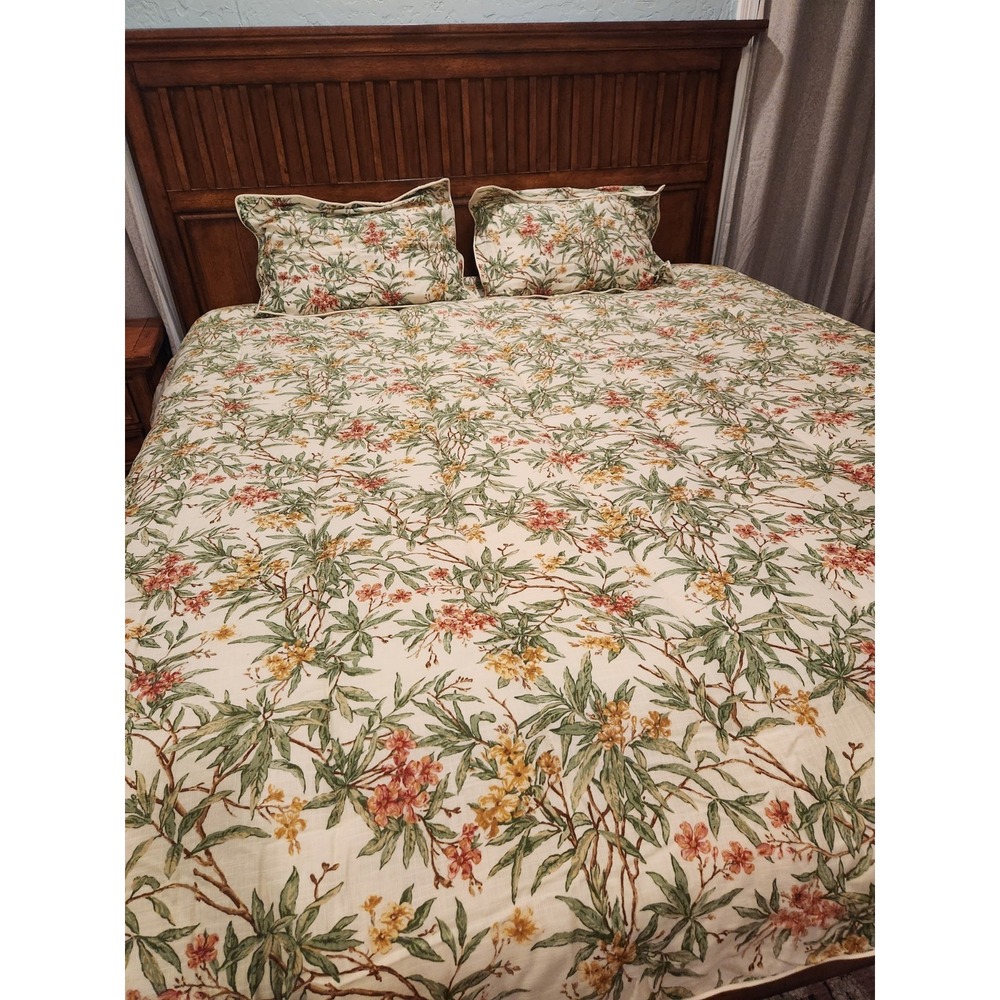Chaps Ralph Lauren Queen Comforter & 2 Shams Key‎ Biscayne Floral Corded Vintage